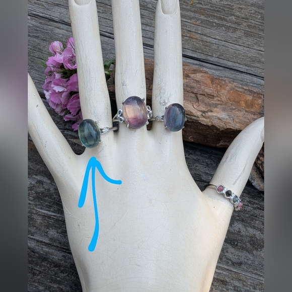 Gorgeous Rainbow Fluorite Gemstone Ring. Blue Ring Adjustable Size 8-10 - Picture 10 of 10